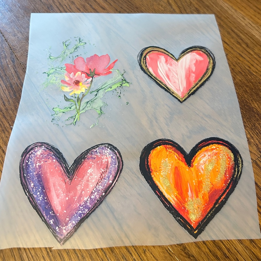 Colorful Heart and Flower Art DTF transfers